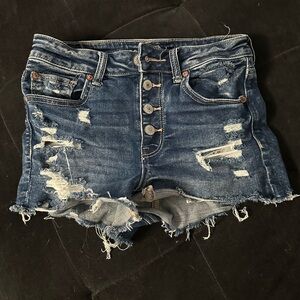 American Eagle Outfitters Blue Distressed Jean Shorts